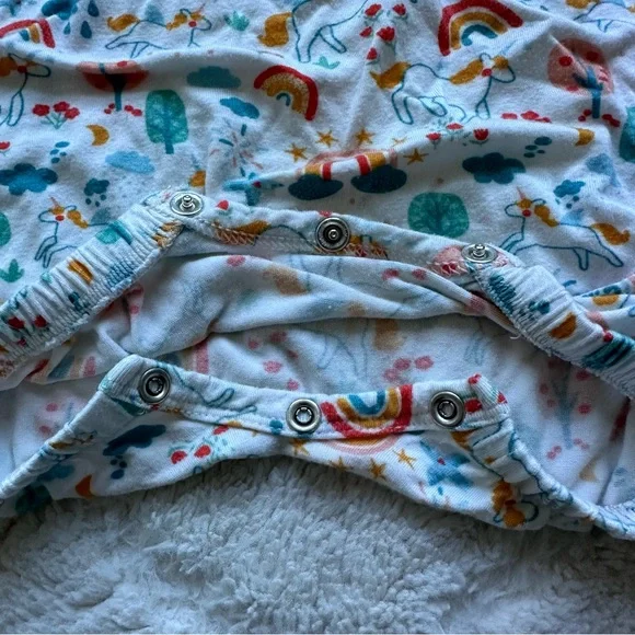 Larkspur | Bamboo Unicorn Rainbow Ruffle Shorty Romper | Size 12-18 Months - Picture 4 of 8